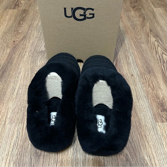 UGG black fur wool winter slippers slides shoes women’s 8 new in box - Picture 9 of 10